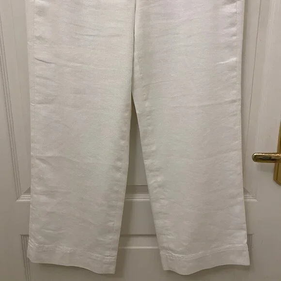 J. Crew Sailor Style White High Waisted Cropped Wide Leg Linen Blend Pants Sz. 6 - Picture 3 of 9